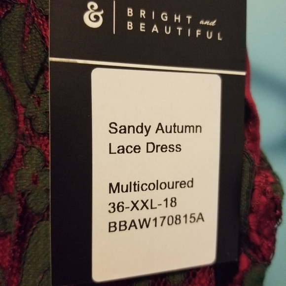 Red dress with army green lace overlay - Picture 4 of 4